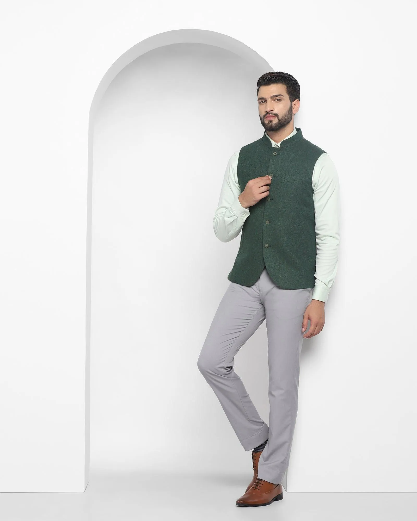 Bandhgala Casual Dark Green Textured Waistcoat - Hades