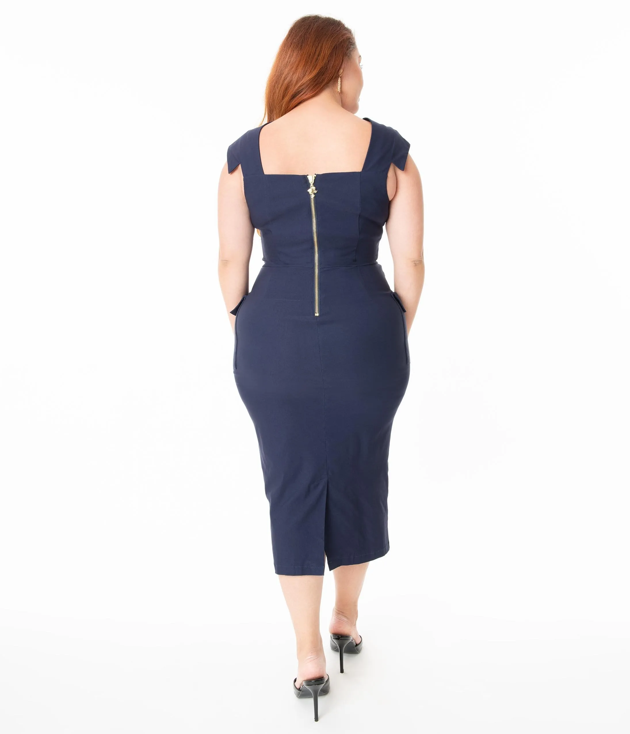 Barbie x Unique Vintage Plus Size Navy Sheath Sensation Wiggle Dress