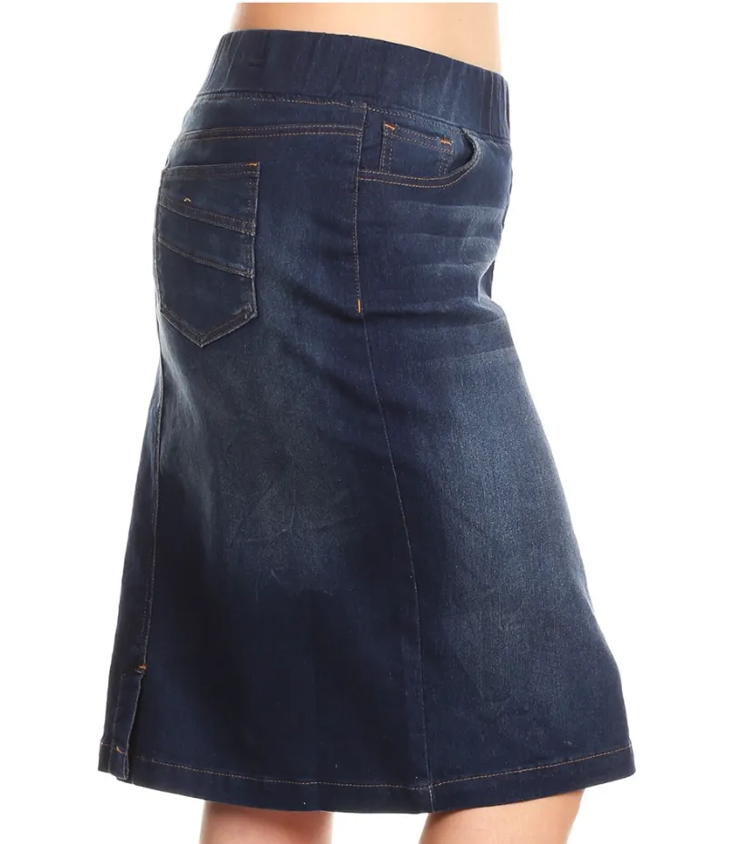 Be-Girl Denim Pencil Skirt Elastic Waistband (Plus)