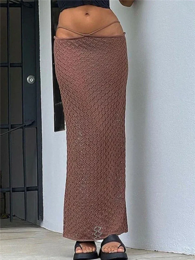 Beach See Through Waist White Knitted Pencil Skirt