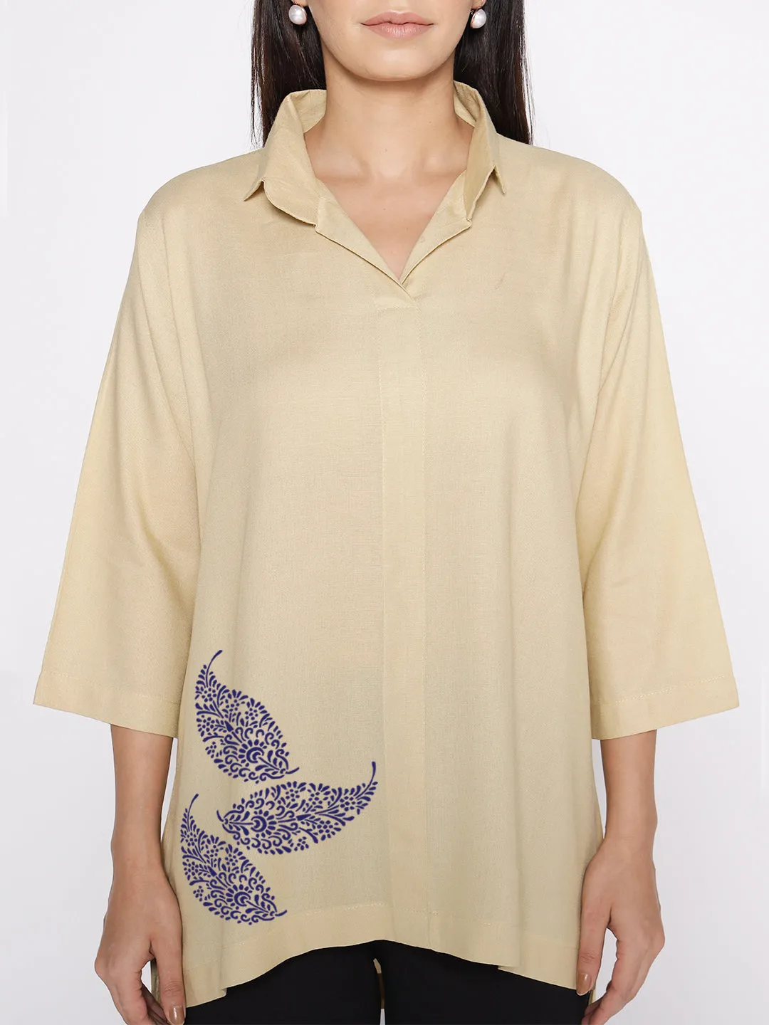 Beige Rayon ShirtTop - Zinia