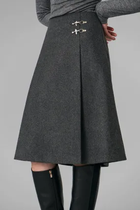 Bella Buckle Midi Skirt, Grey