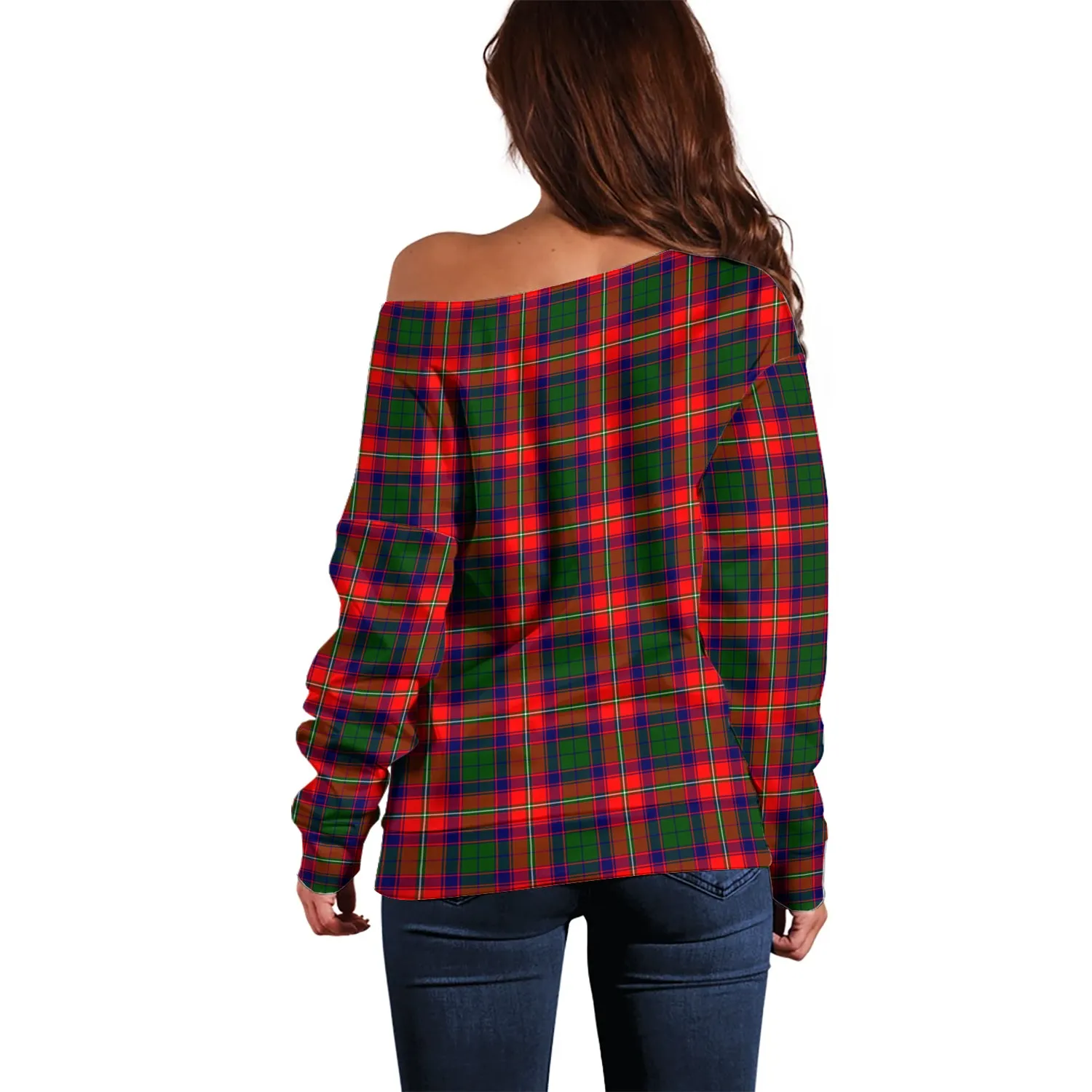 Belshes Tartan Off Shoulder Women Sweater