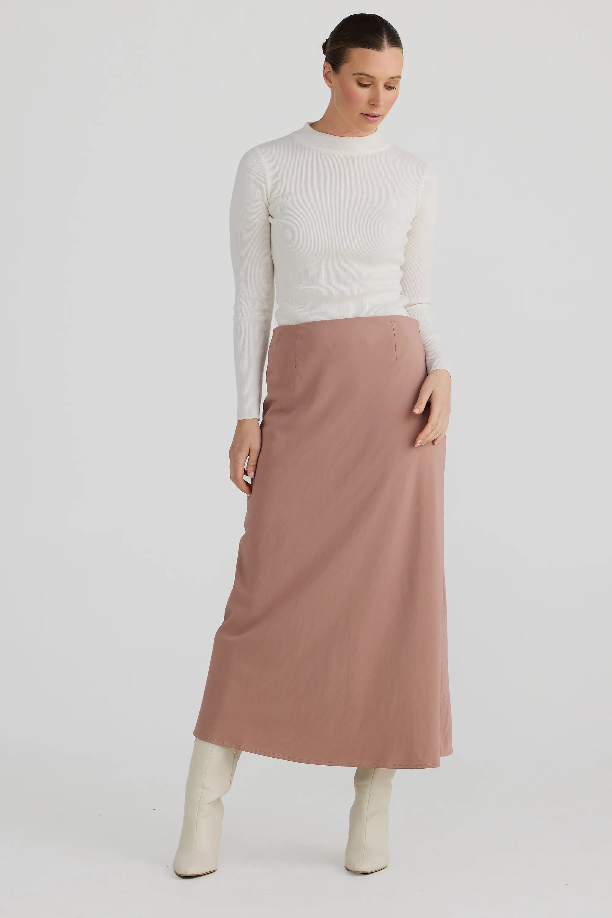 Bias Slip Midi Skirt - Mauve