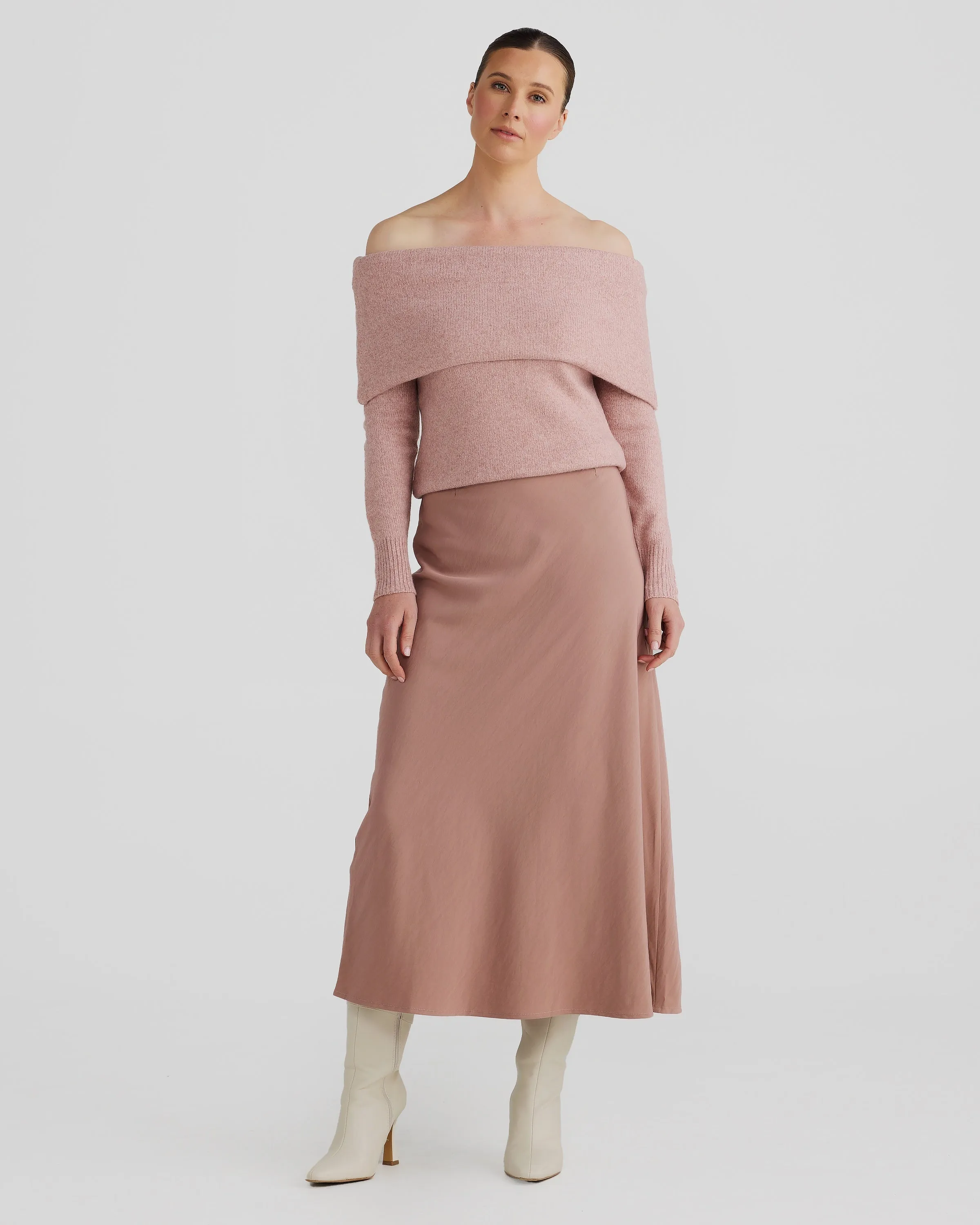 Bias Slip Midi Skirt - Mauve