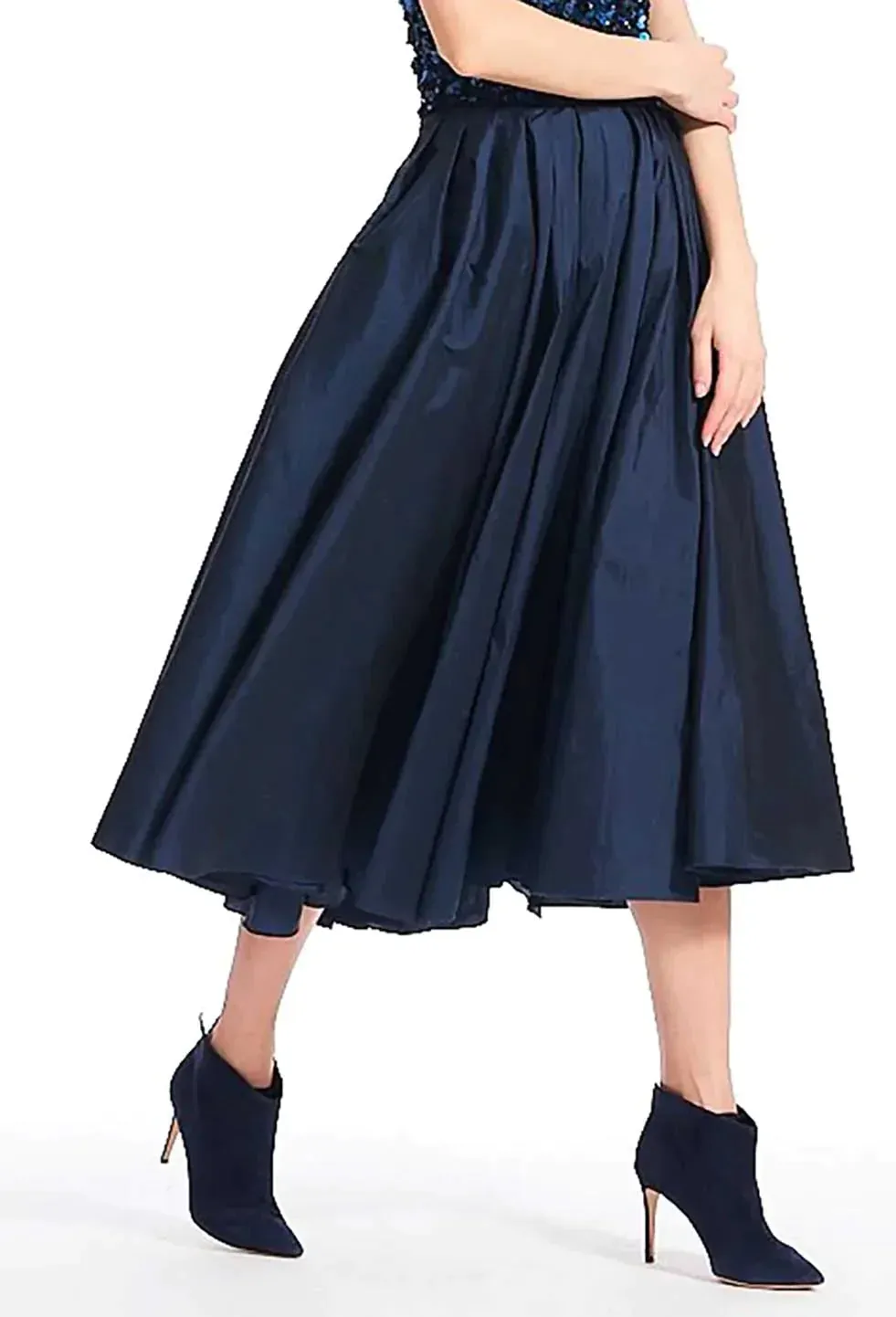 BLACK AND IVORY TAFFETA TEA LENGTH MIDI SKIRT