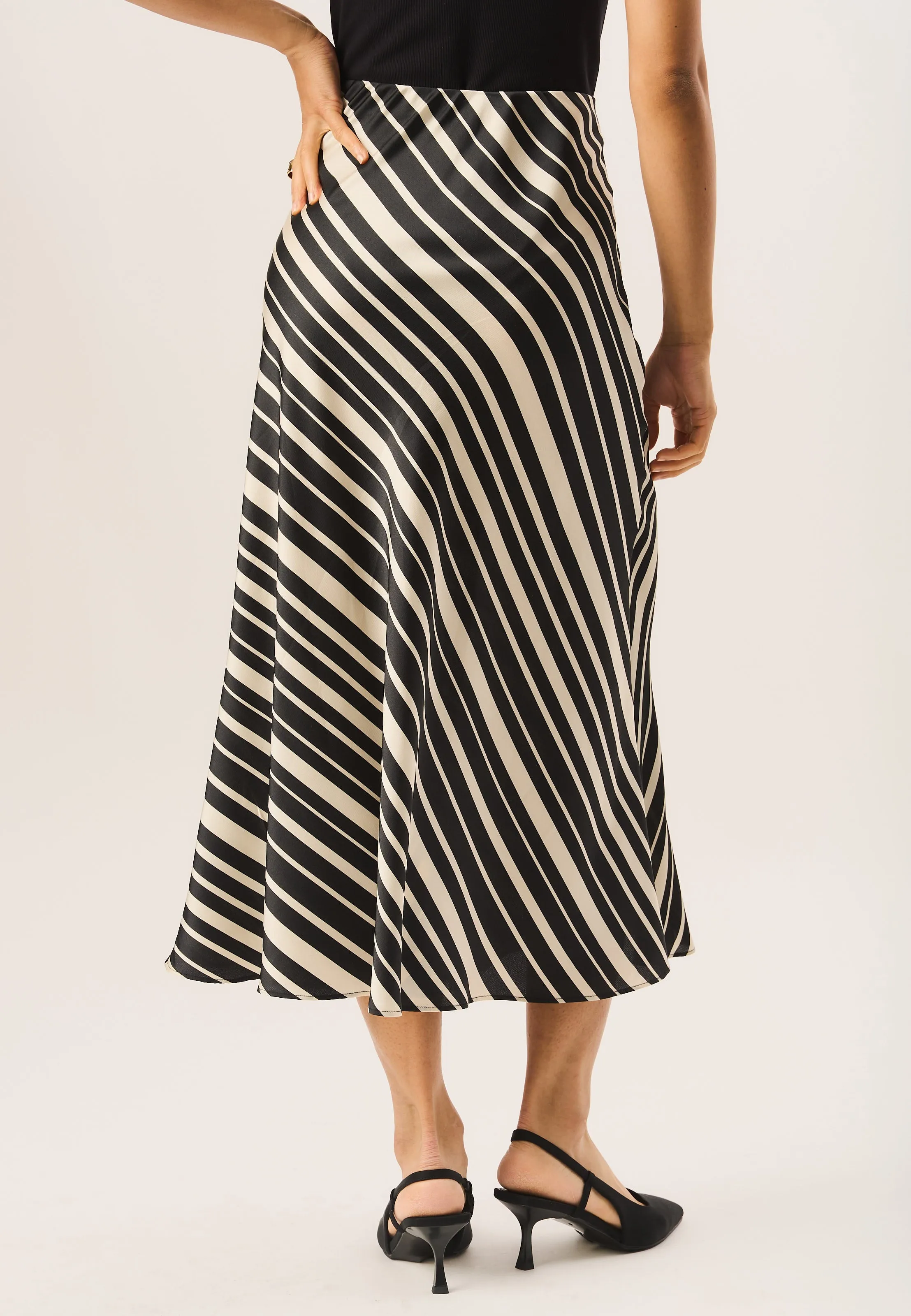 Black Bias Stripe Midi Skirt