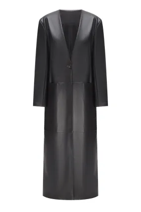 BLACK FAUX LEATHER COAT