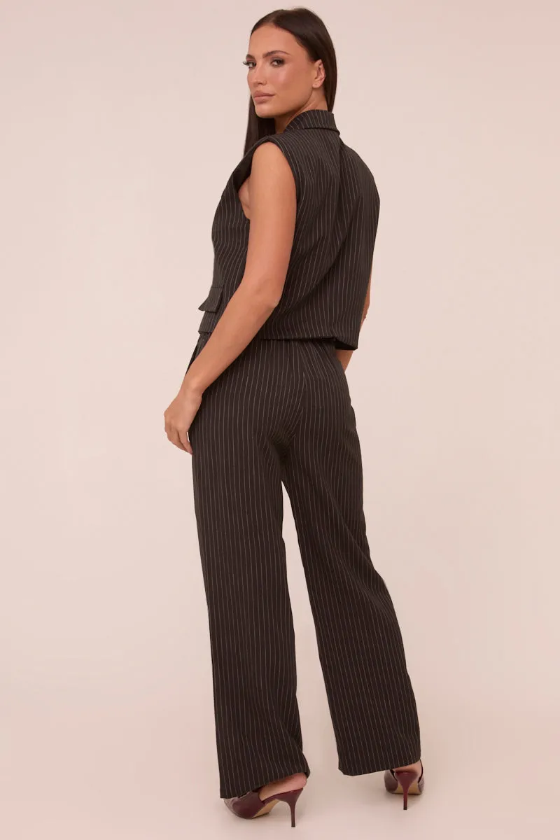 Black Pin Stripe Boxy Waist Coat & Straight Leg Trouser Co-ord Set - Ardel