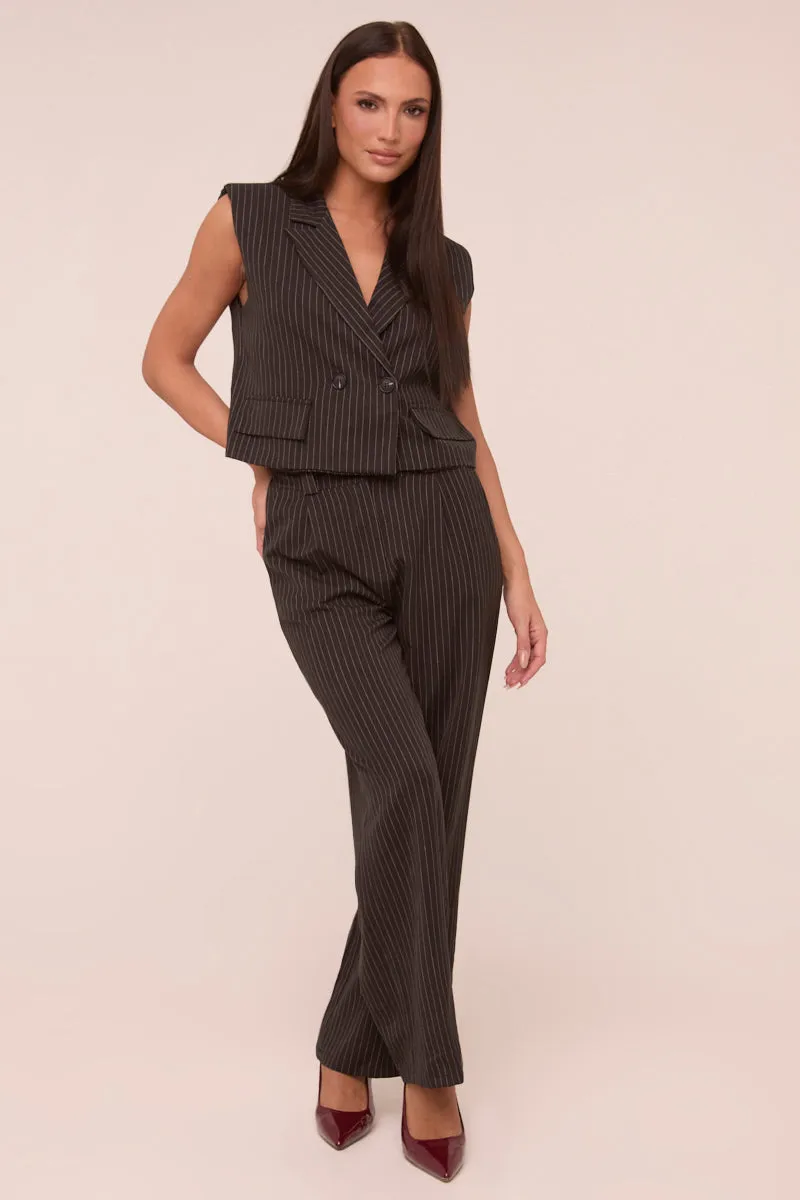 Black Pin Stripe Boxy Waist Coat & Straight Leg Trouser Co-ord Set - Ardel