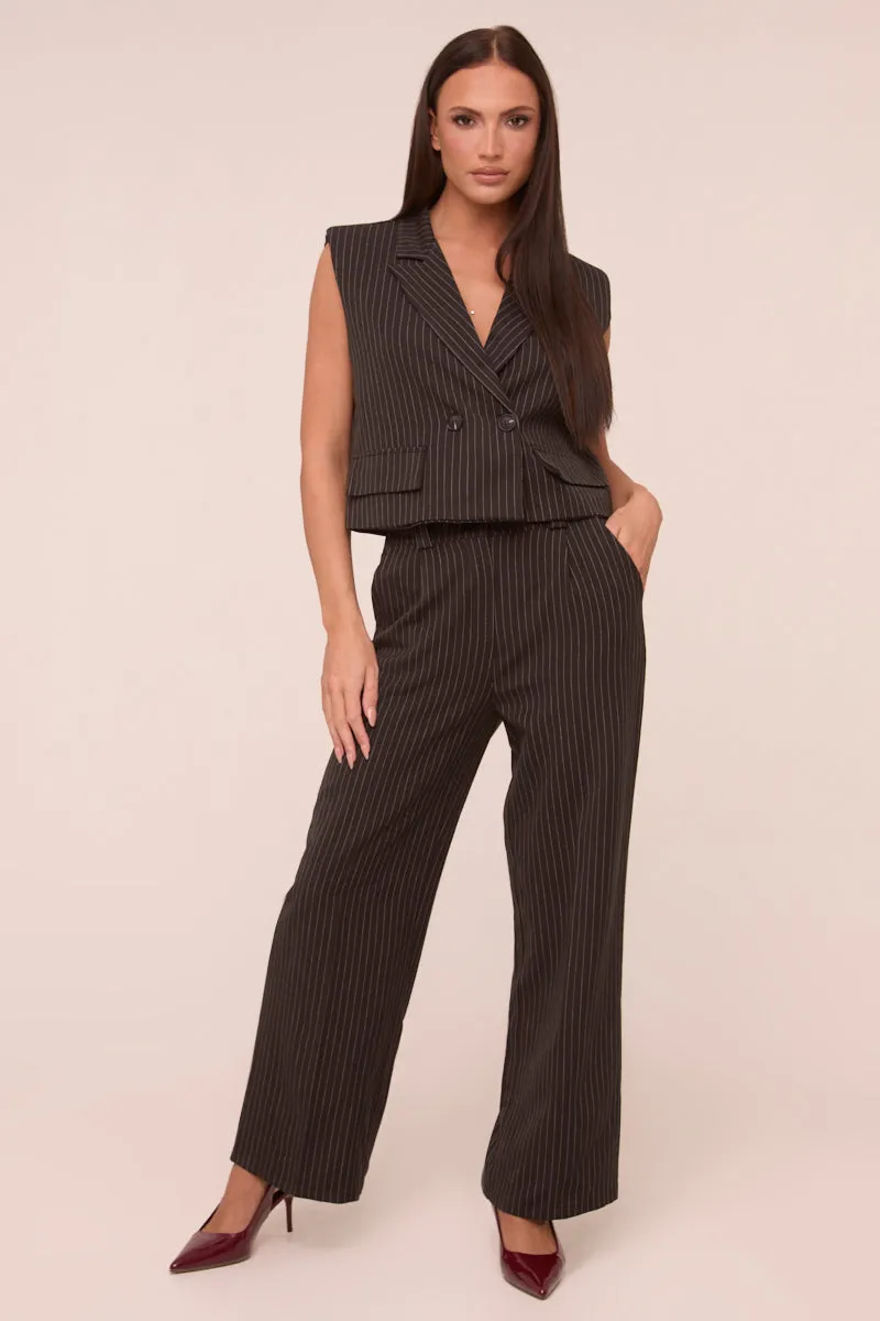 Black Pin Stripe Boxy Waist Coat & Straight Leg Trouser Co-ord Set - Ardel