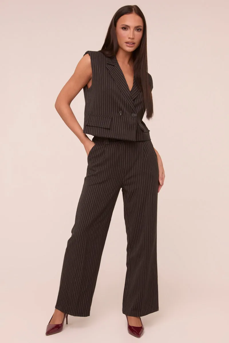 Black Pin Stripe Boxy Waist Coat & Straight Leg Trouser Co-ord Set - Ardel