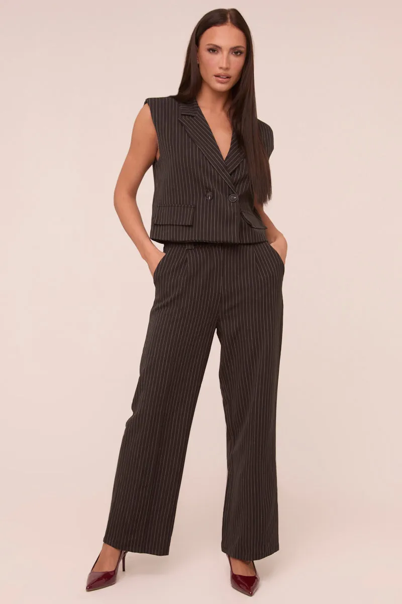 Black Pin Stripe Boxy Waist Coat & Straight Leg Trouser Co-ord Set - Ardel