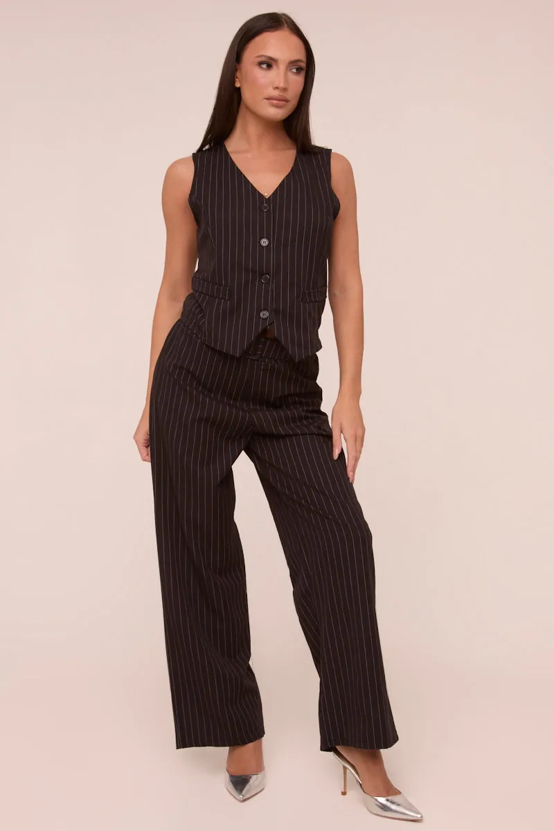 Black Pin Stripe Sleeveless Waist Coat - Danita