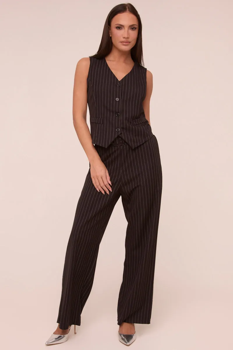 Black Pin Stripe Sleeveless Waist Coat - Danita