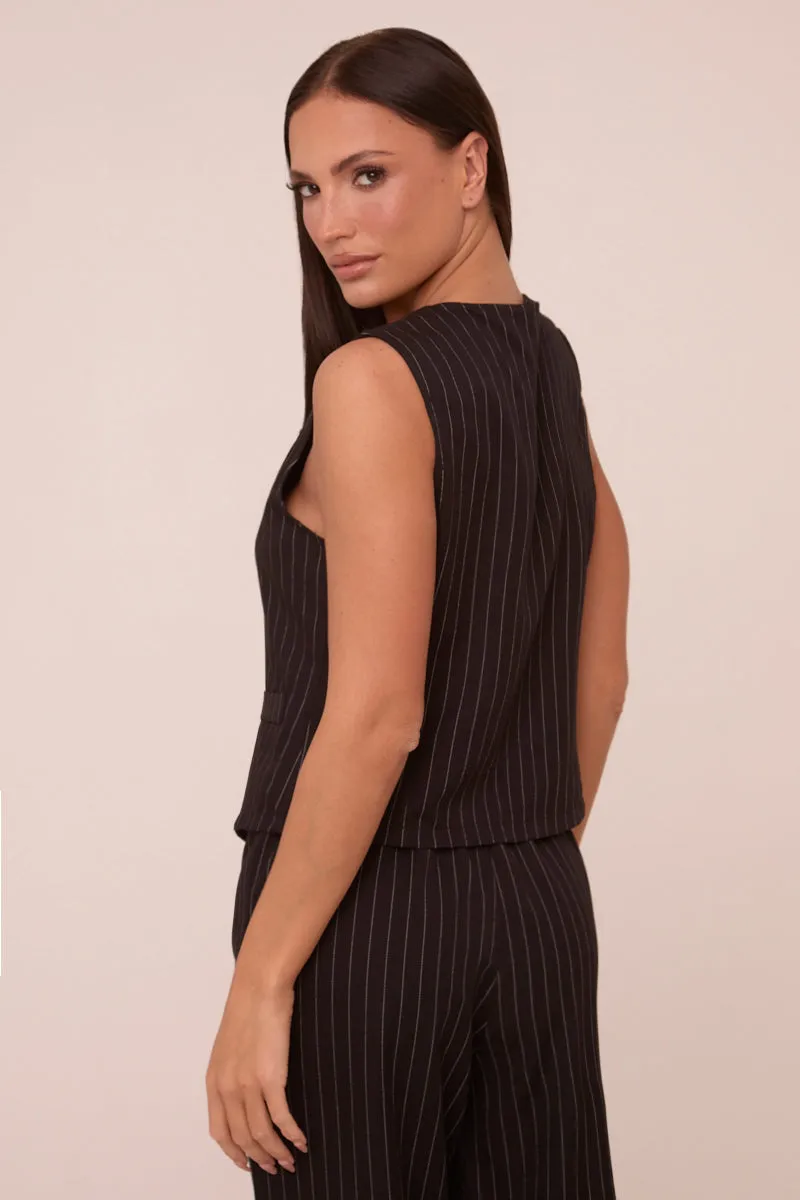 Black Pin Stripe Sleeveless Waist Coat - Danita