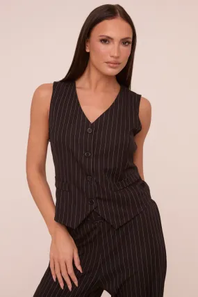 Black Pin Stripe Sleeveless Waist Coat - Danita