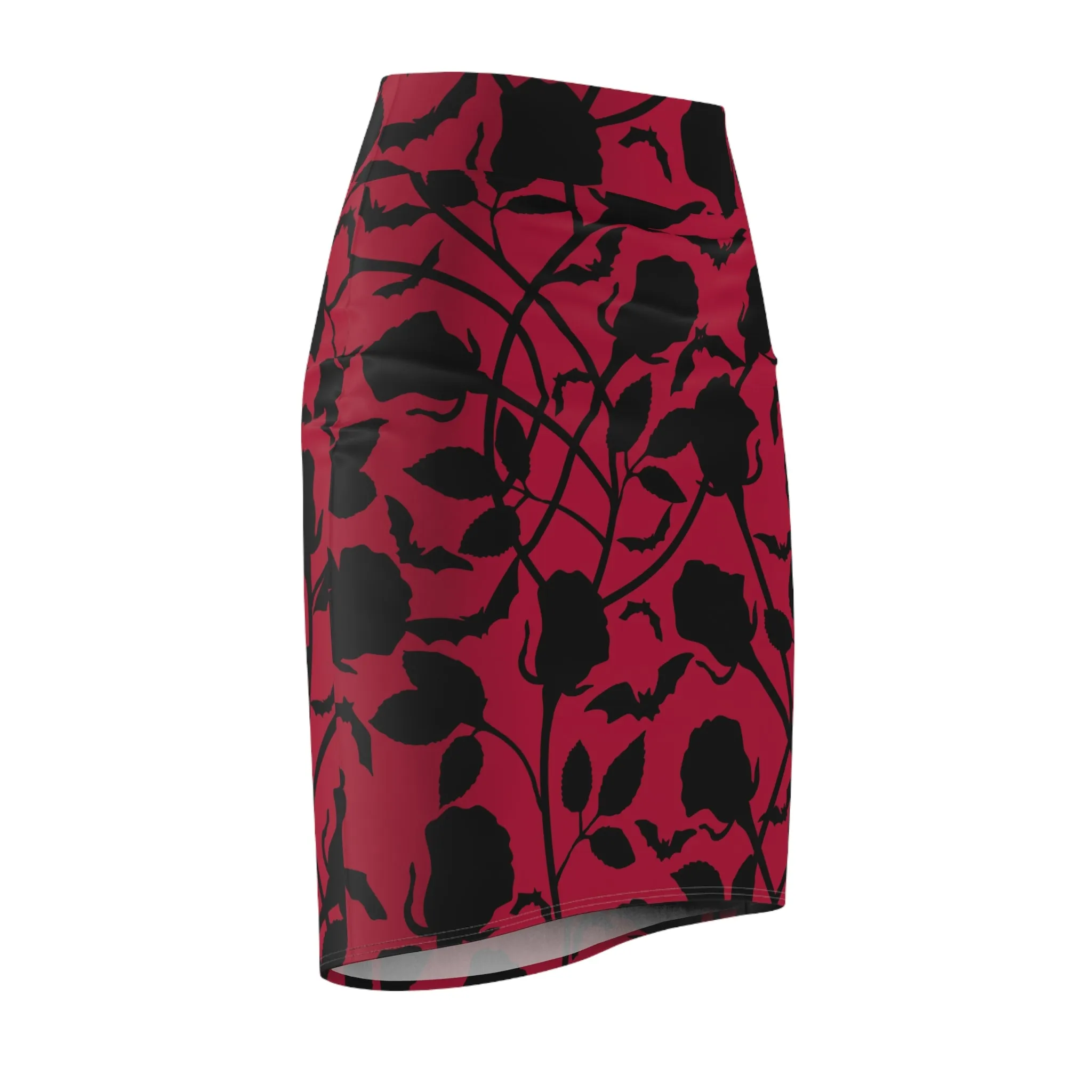 Black Roses Red Pencil Skirt