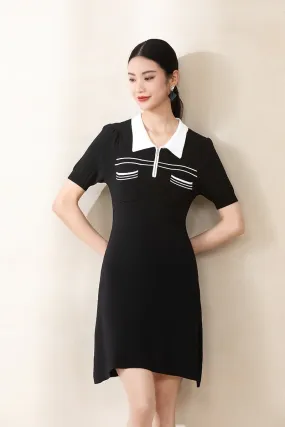 Black Short Sleeve Polo Collar Dress