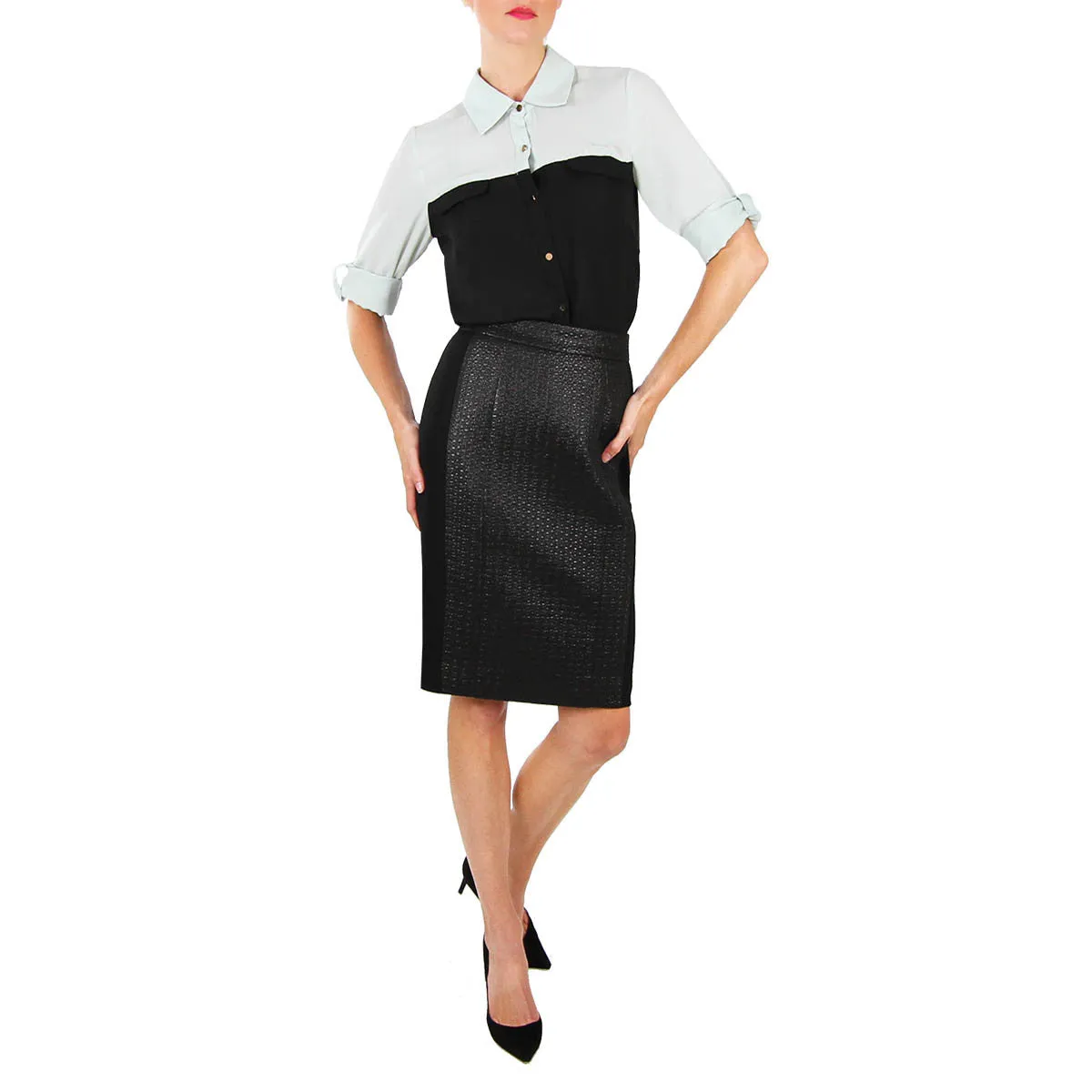 Black Tuxedo Pencil Skirt