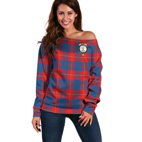 Blane Tartan Off Shoulder Women Sweater with Family Crest