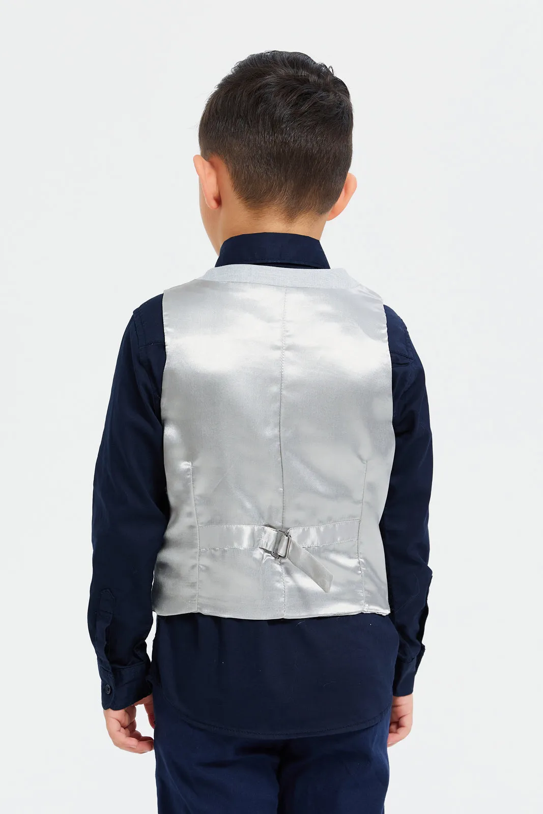 Boys Grey And Navy Vest And Shirt Set (2 Piece)