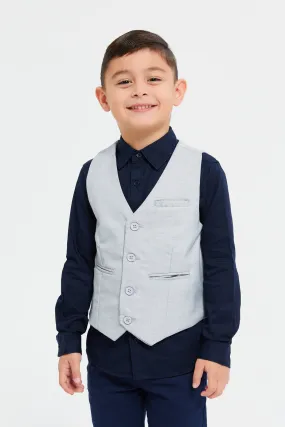 Boys Grey And Navy Vest And Shirt Set (2 Piece)