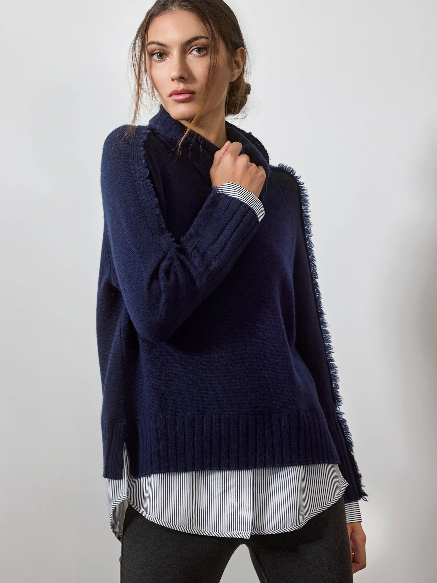 Brochu Walker - Jolie Fringe Striped Layered Looker in Navy with Stripe