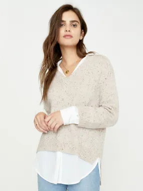 Brochu Walker - V-Neck Layered Pullover in Nude Multi w/ White