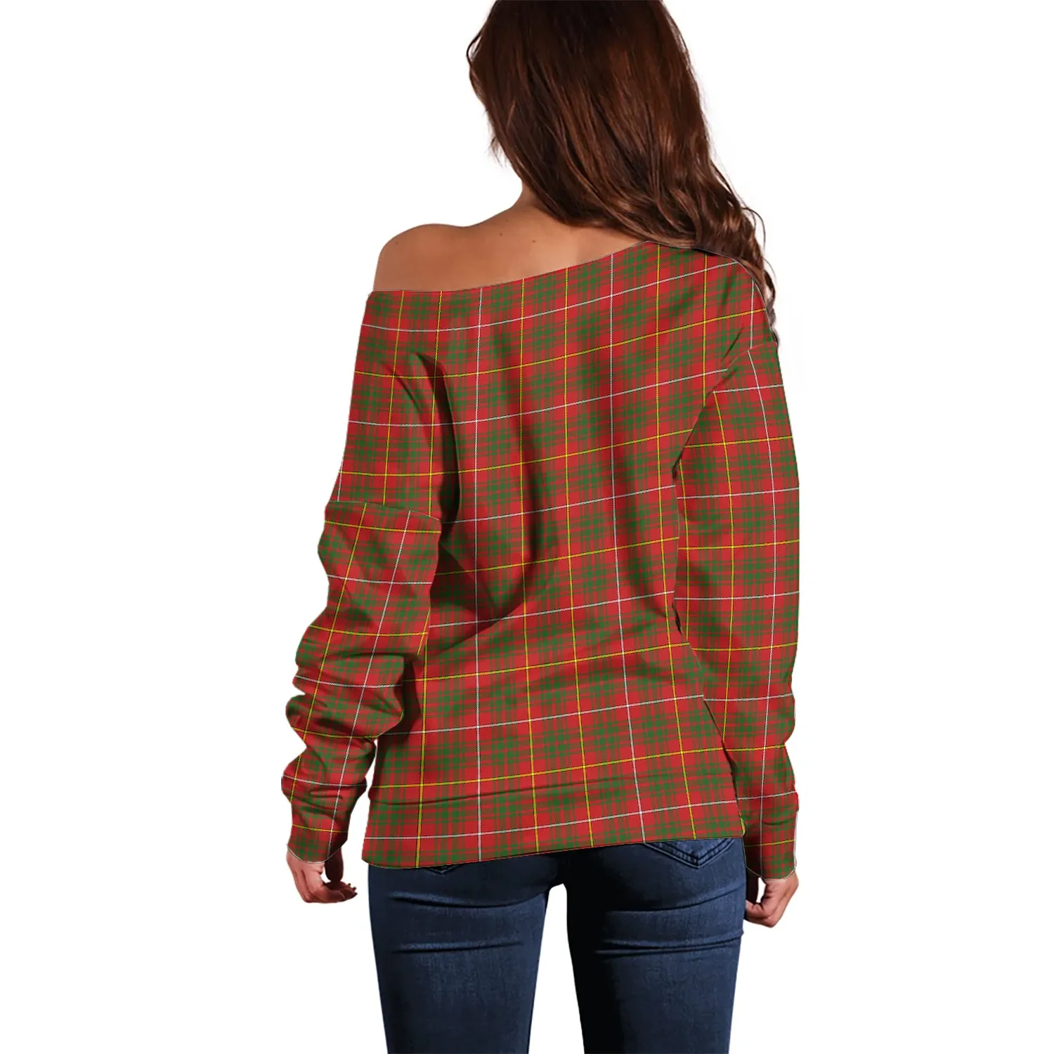 Bruce Modern Tartan Off Shoulder Women Sweater with Family Crest