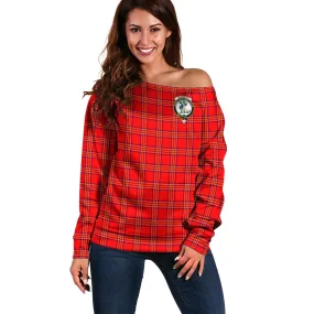 Burnett Modern Tartan Off Shoulder Women Sweater with Family Crest