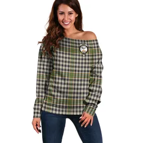 Burns Check Tartan Off Shoulder Women Sweater with Family Crest