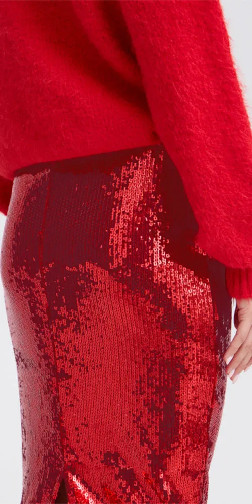 B.Young Sequin Midi Skirt, red