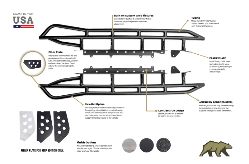 Cali Raise LED 2010-2022 TOYOTA 4RUNNER STEP EDITION BOLT ON ROCK SLIDERS