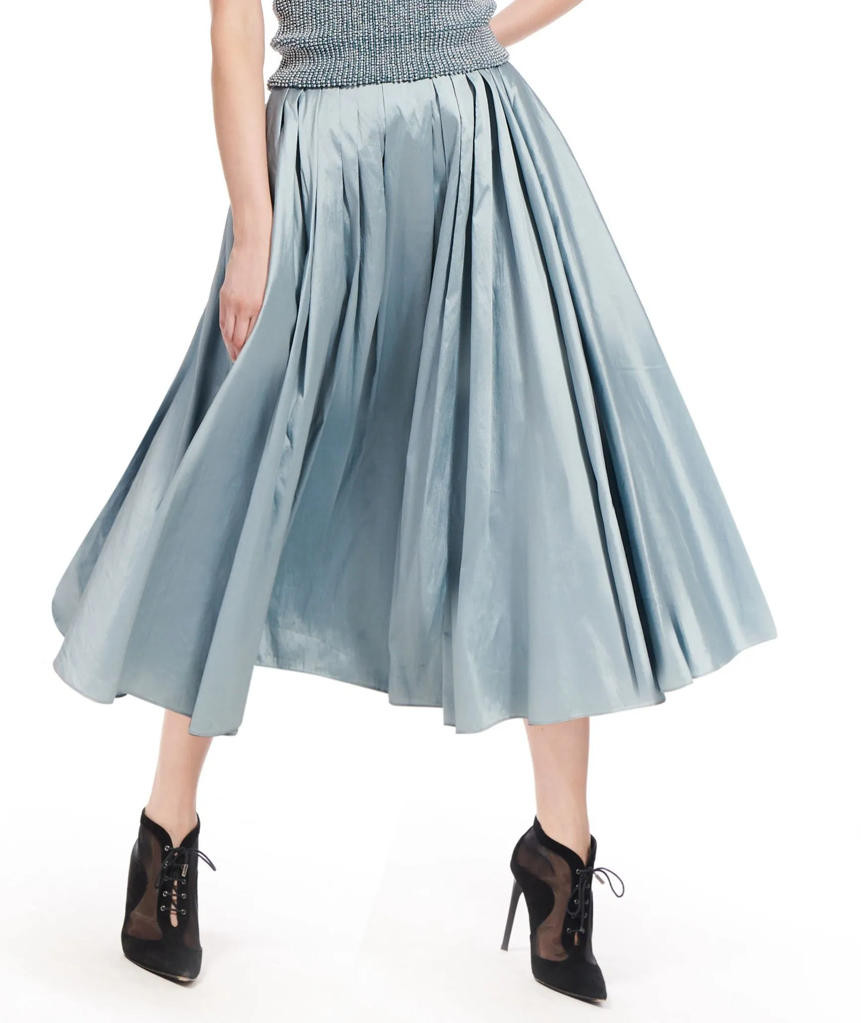 CHAMPAGNE TAFFETA TEA LENGTH MIDI SKIRT