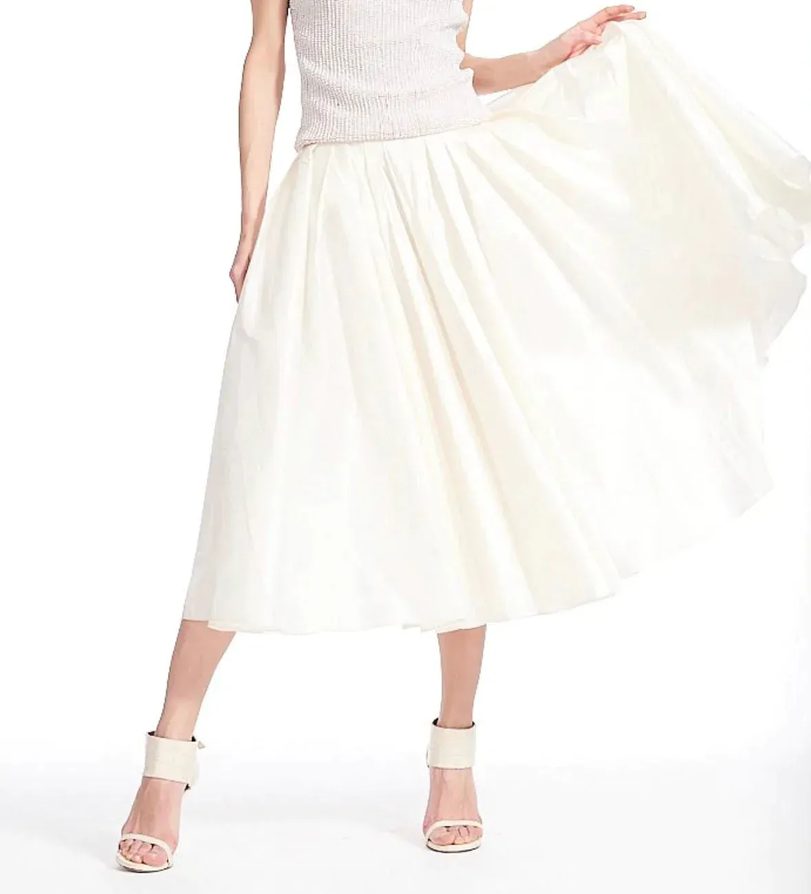 CHAMPAGNE TAFFETA TEA LENGTH MIDI SKIRT