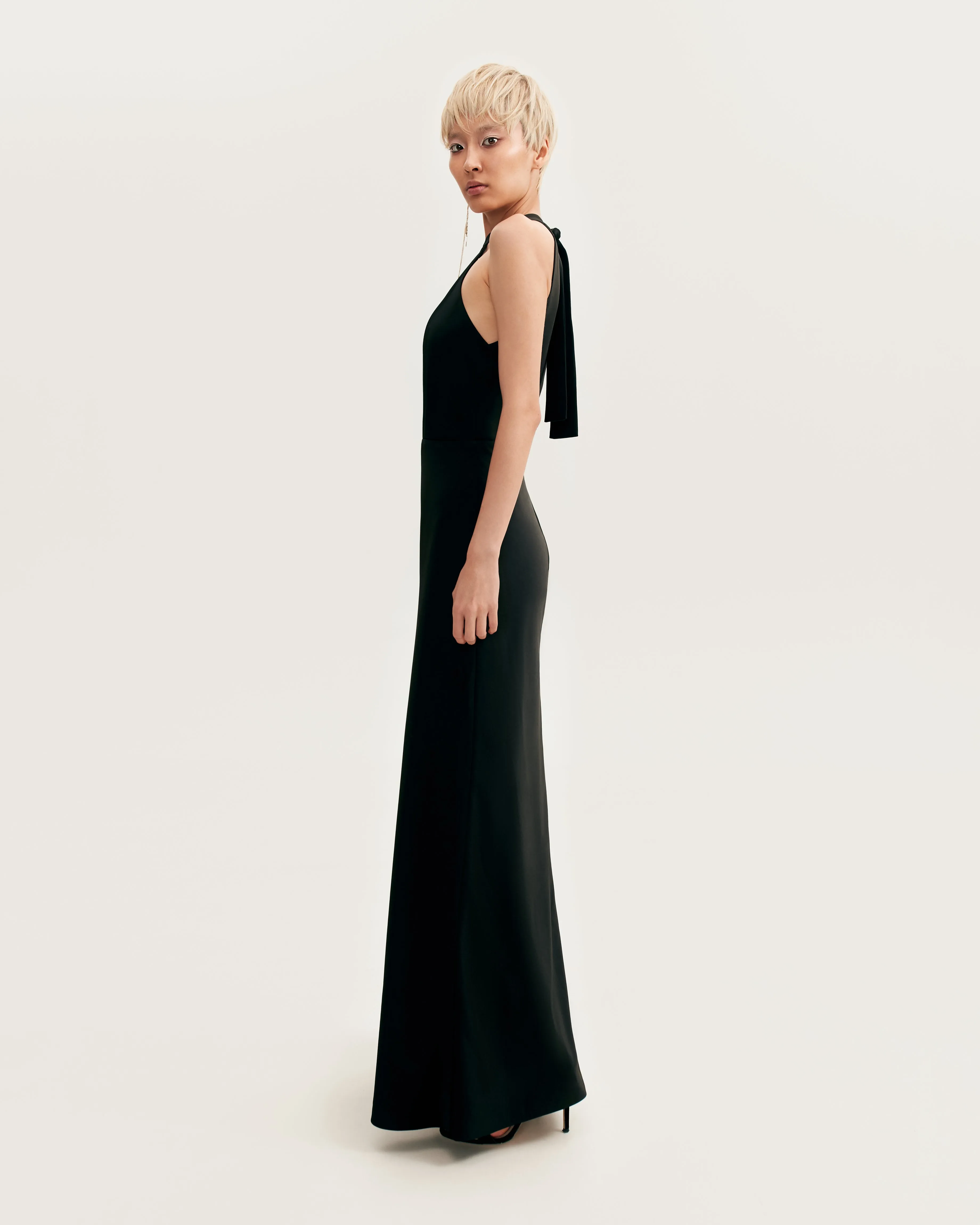 Classical black halterneck satin maxi dress, Xo Xo