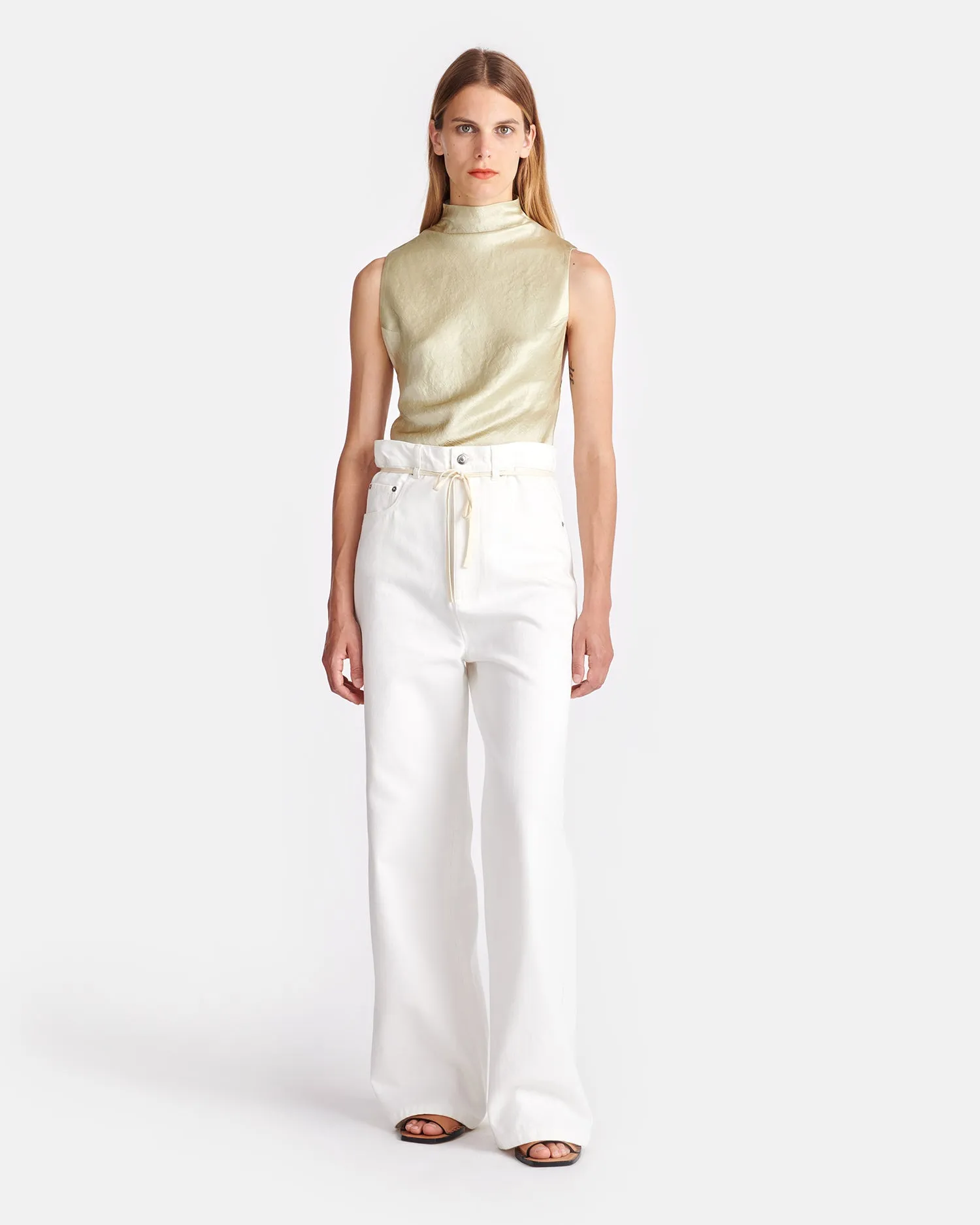 Colson - Crinkled-Satin Turtleneck Top - Green Tea