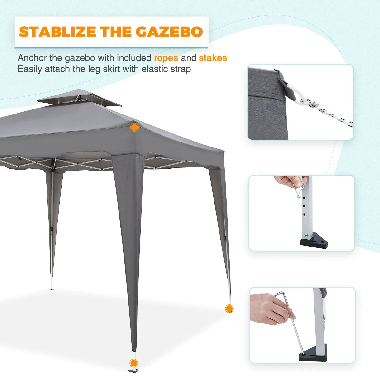 COOS BAY Outdoor 10 x 10 ft Pop-Up Instant Patio Gazebo Tent with Decorative Leg Skirt,Portable Folding Vented Canopy with Carry Bag, Gray