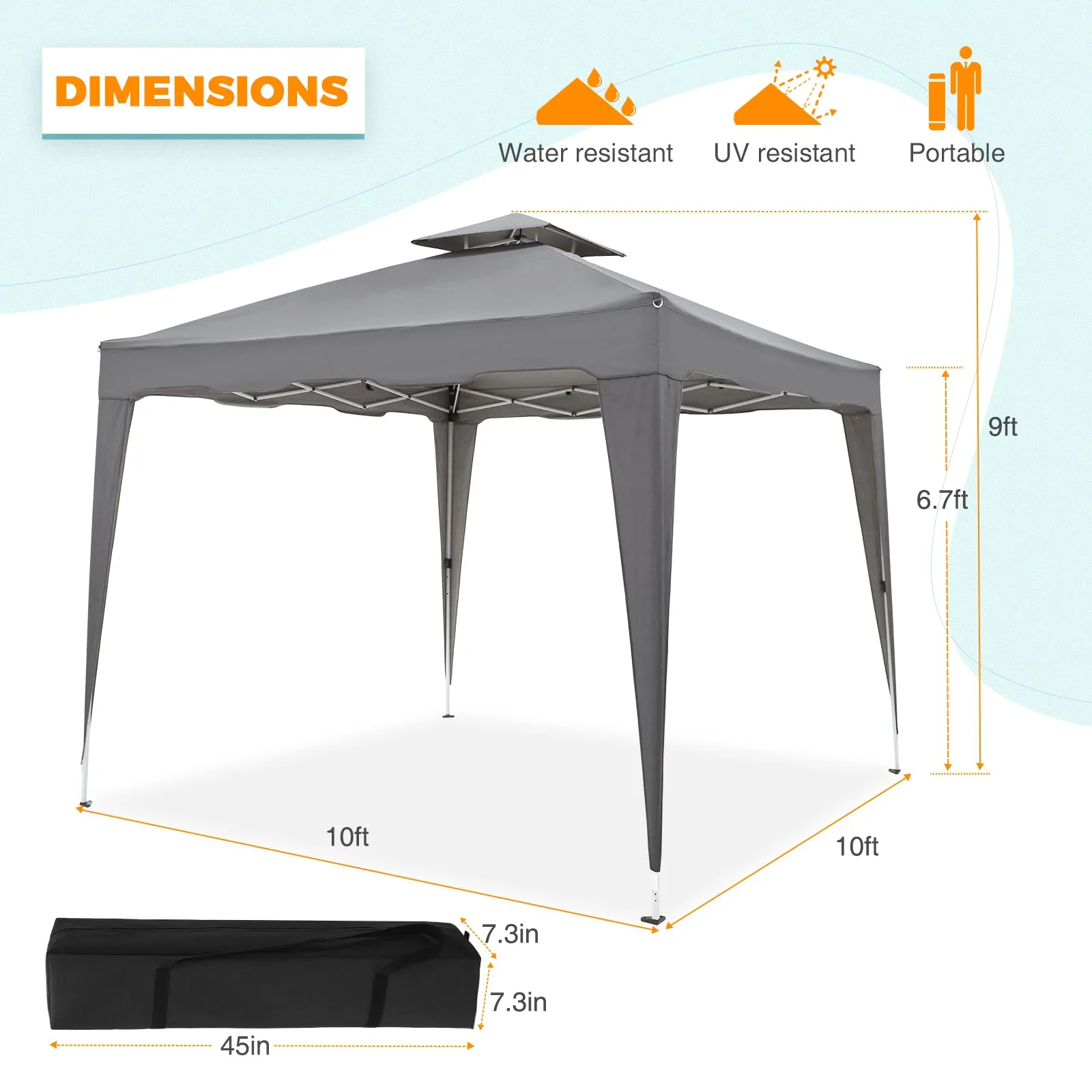 COOS BAY Outdoor 10 x 10 ft Pop-Up Instant Patio Gazebo Tent with Decorative Leg Skirt,Portable Folding Vented Canopy with Carry Bag, Gray