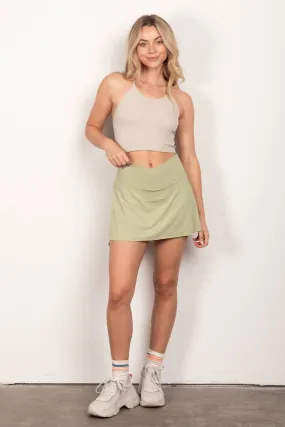 Crossover Waist Active Skirt w/ Short Liner- Sage