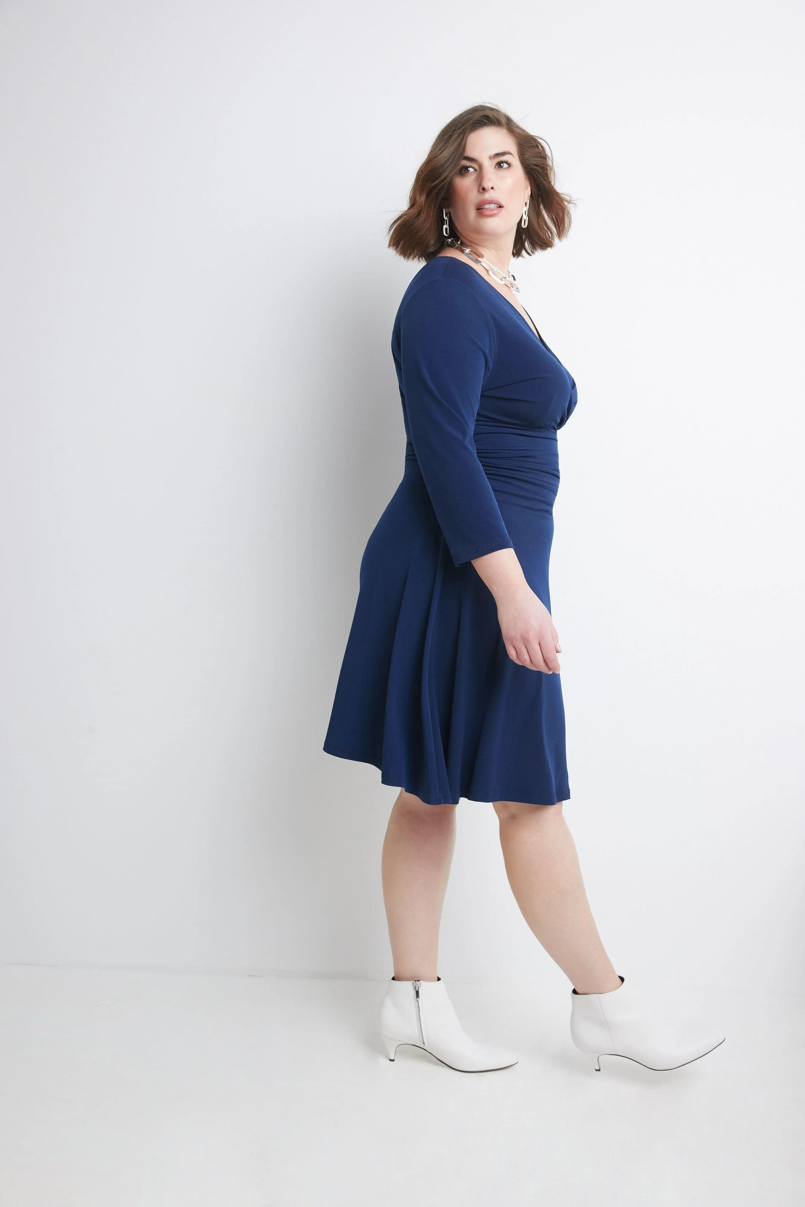 Curvy Form-Fitting Ruched Dress with Tummy Control