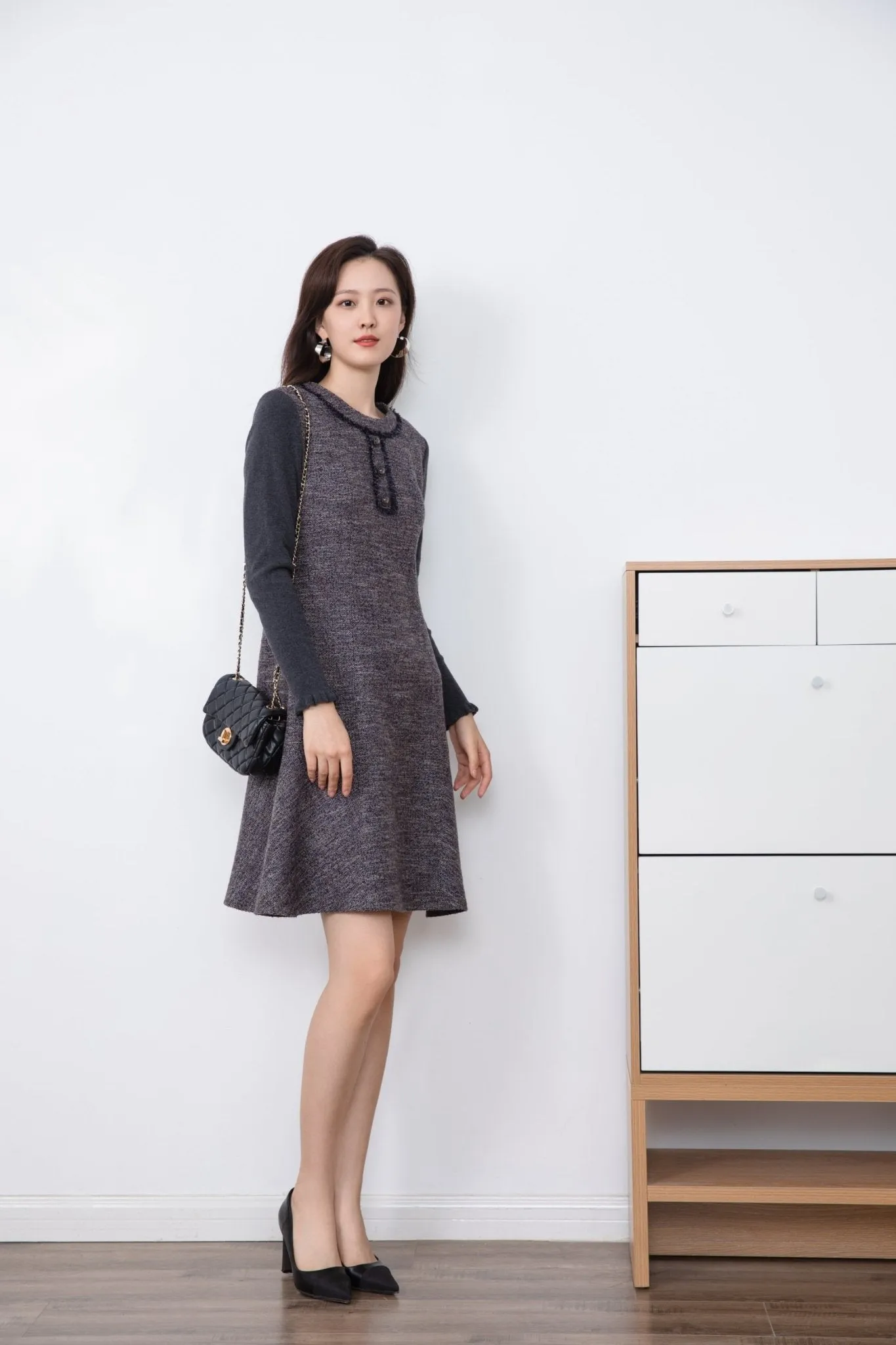 Dark Grey Tweed Dress