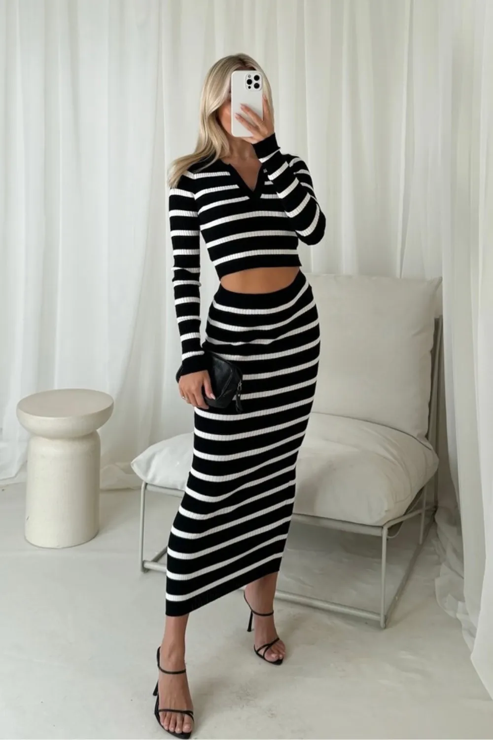 Darla black striped midi skirt co-ord