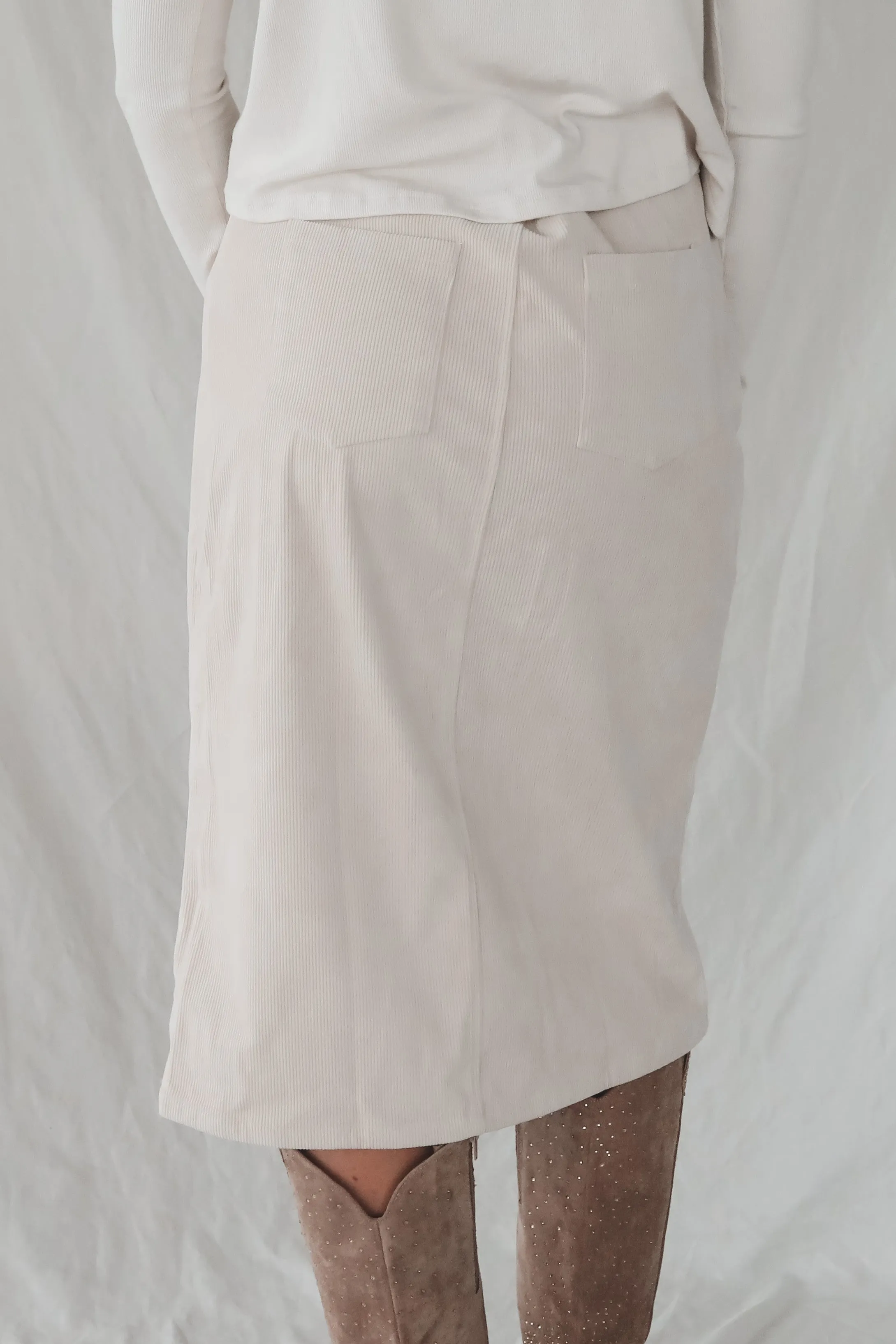 DEAL SADIE & SAGE Nomad Cream Corduroy Midi Skirt