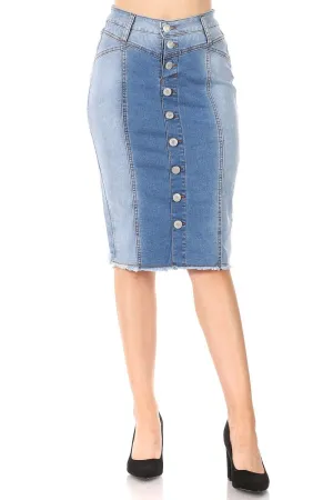 Denim Button Down Midi Pencil Skirt