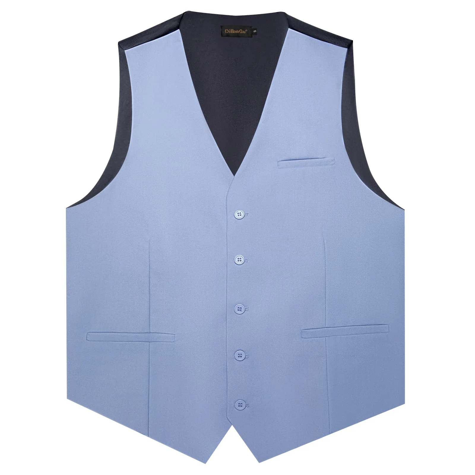 DiBanGu Mens Vest Carolina blue Solid V Neck Waistcoat Silk Dress Button Vest