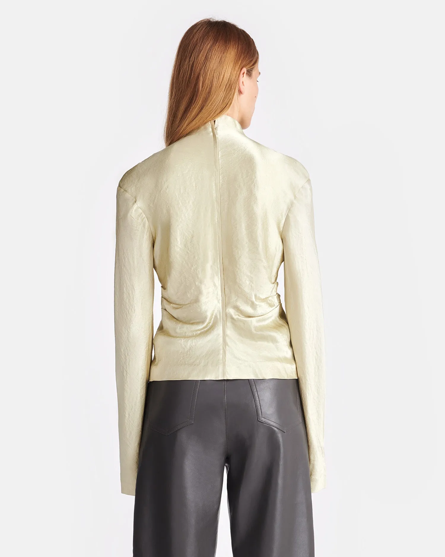 Domini - Crinkled-Satin Turtleneck Top - Green Tea