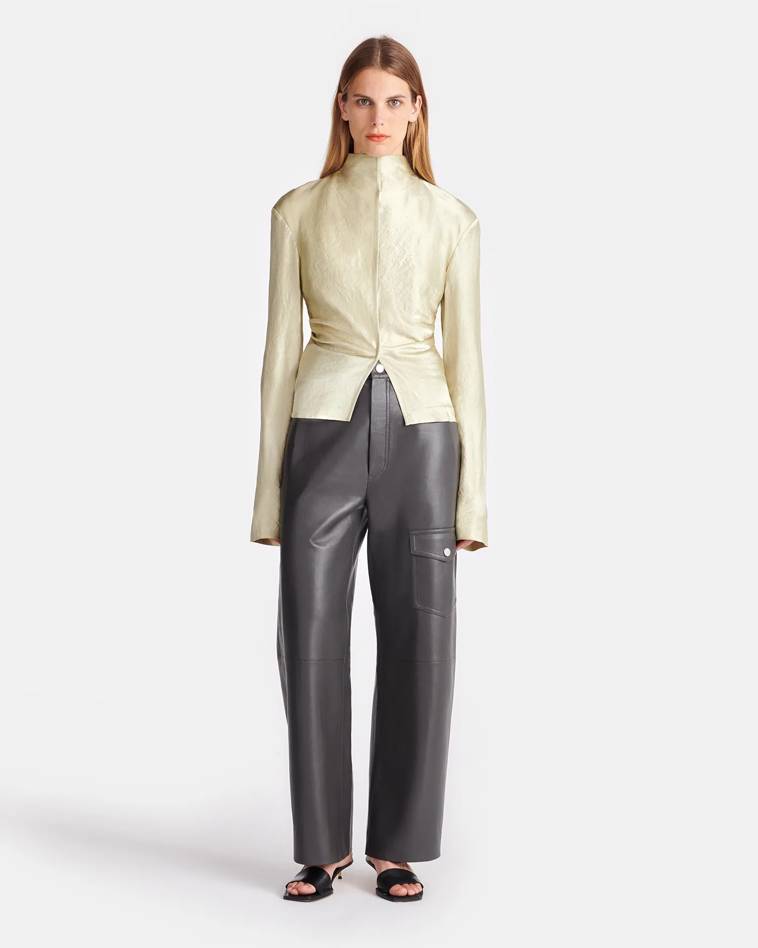 Domini - Crinkled-Satin Turtleneck Top - Green Tea