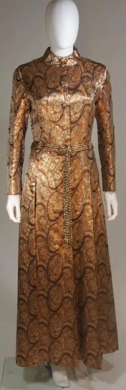 DYNASTY Bronze Paisley Coat with Beaded Belt Size 4-6